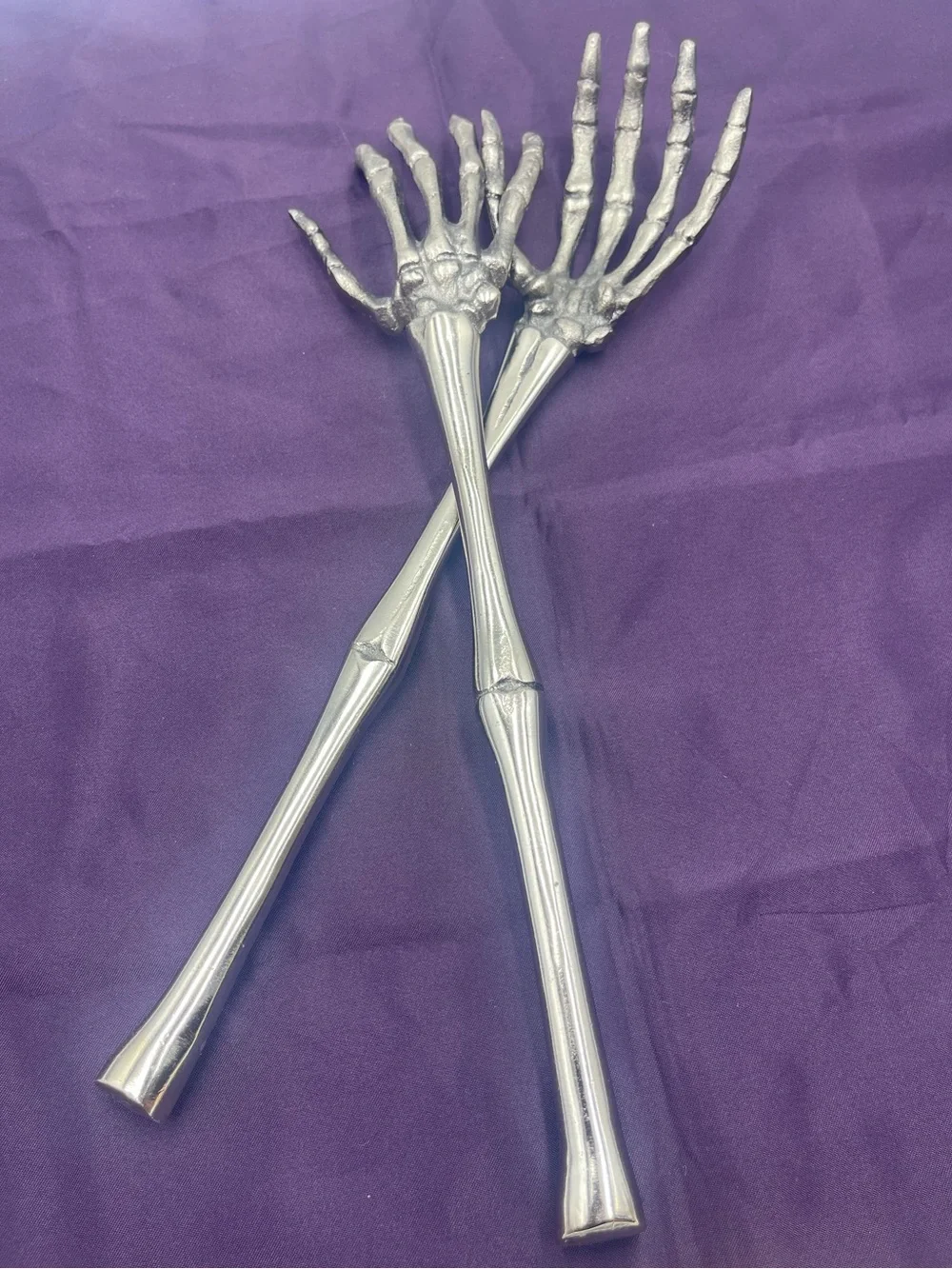Halloween Gothic Spooky Metal Skeleton Bone Arm & Hand Salad Forks /Prop Display
